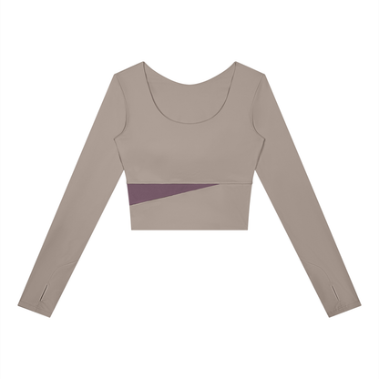Block Long-Sleeve Crop Top in Gray Purple with Misty Purple, women's activewear