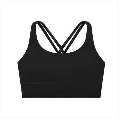 Tandem Strappy Longline Sports Bra in Black, women's activewear