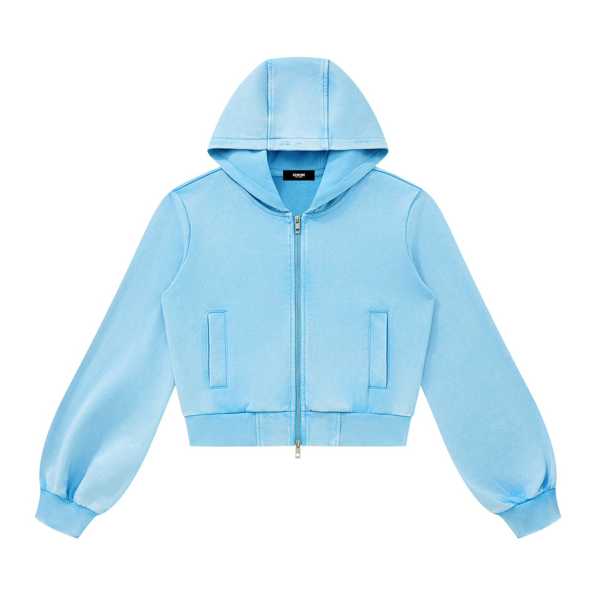 Vintage Wash Cropped Zip Hoodie in Sky Blue, women's streetwear