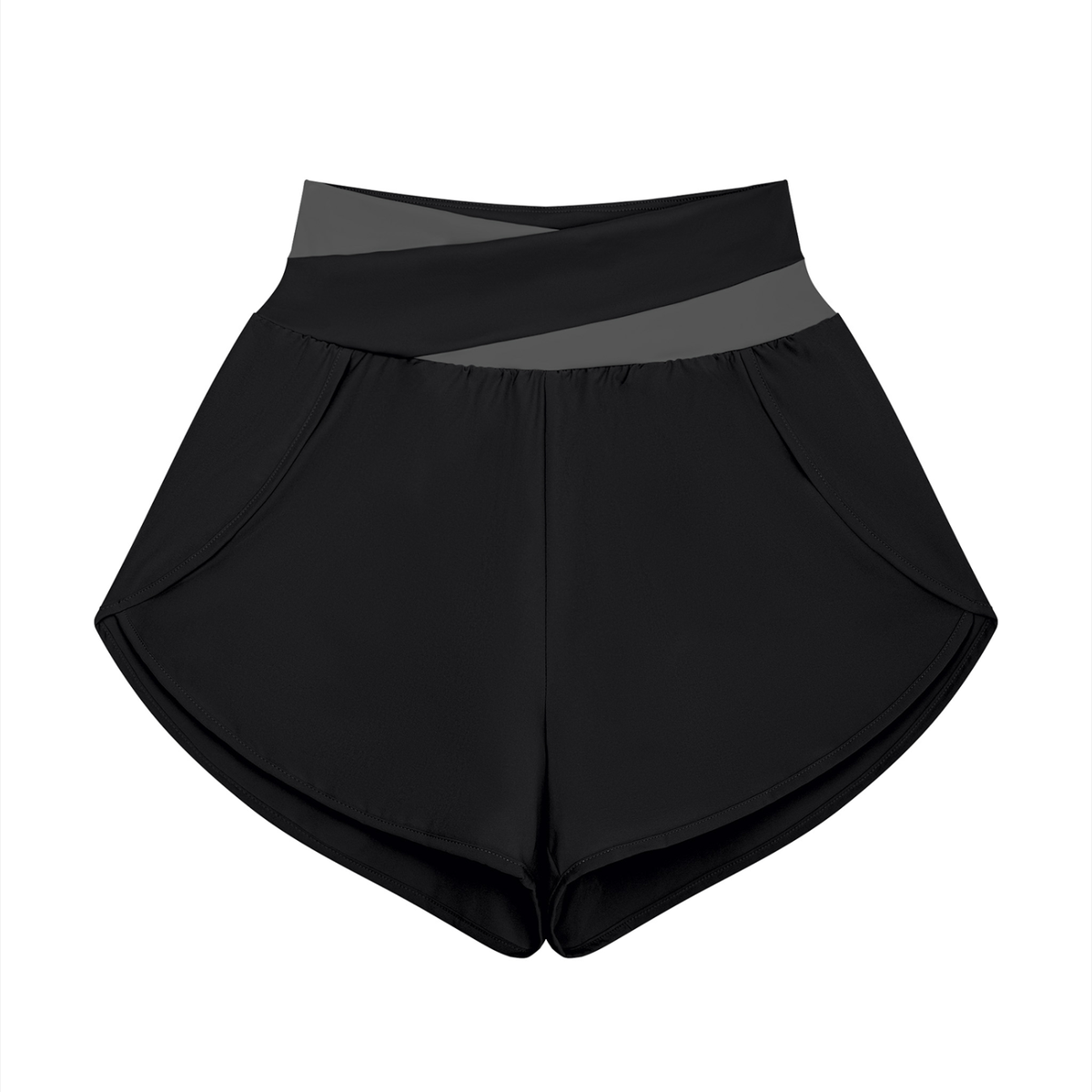Block Lined Training Shorts in Black with Dark Gray, women's activewear