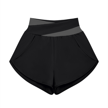 Block Lined Training Shorts in Black with Dark Gray, women's activewear