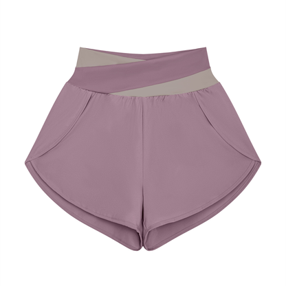 Block Lined Training Shorts in Misty Purple with Gray Purple, women's activewear