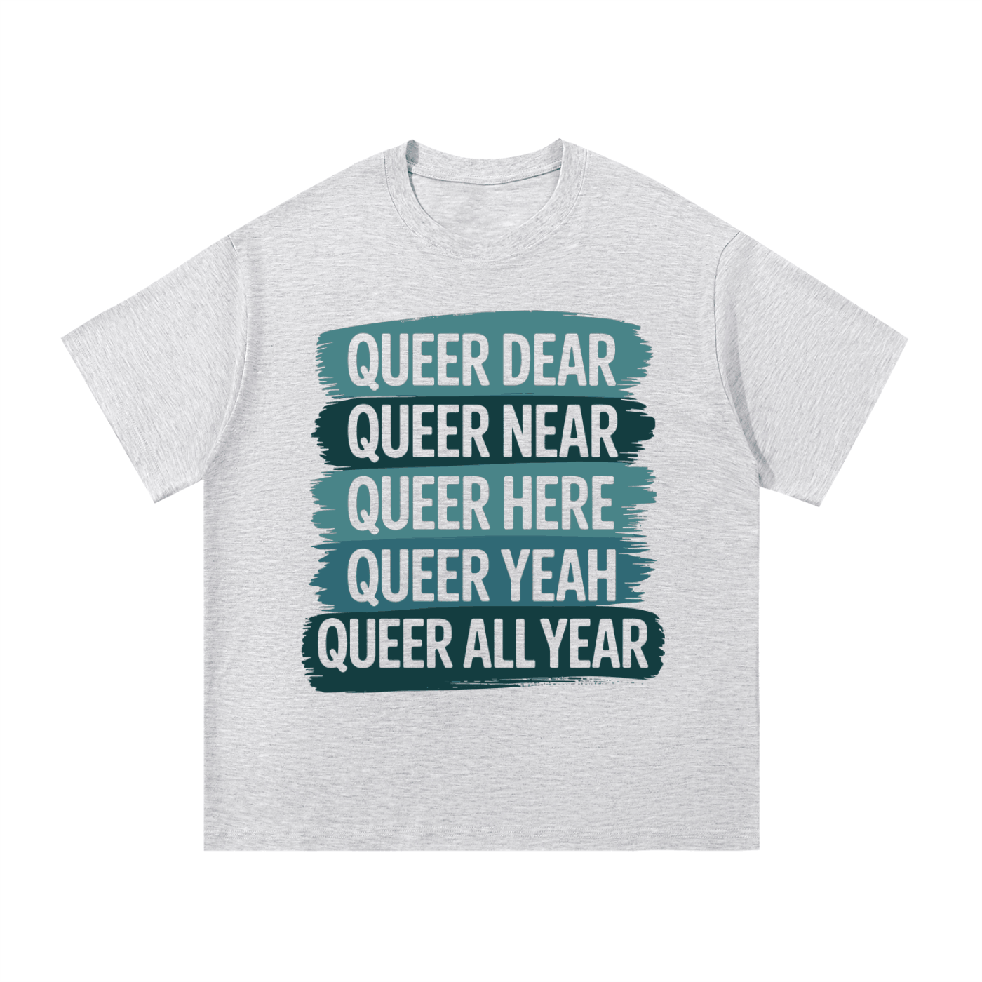 Essential Cotton T Shirt in light gray with bold teal and black text design, soft breathable fabric, casual everyday fit