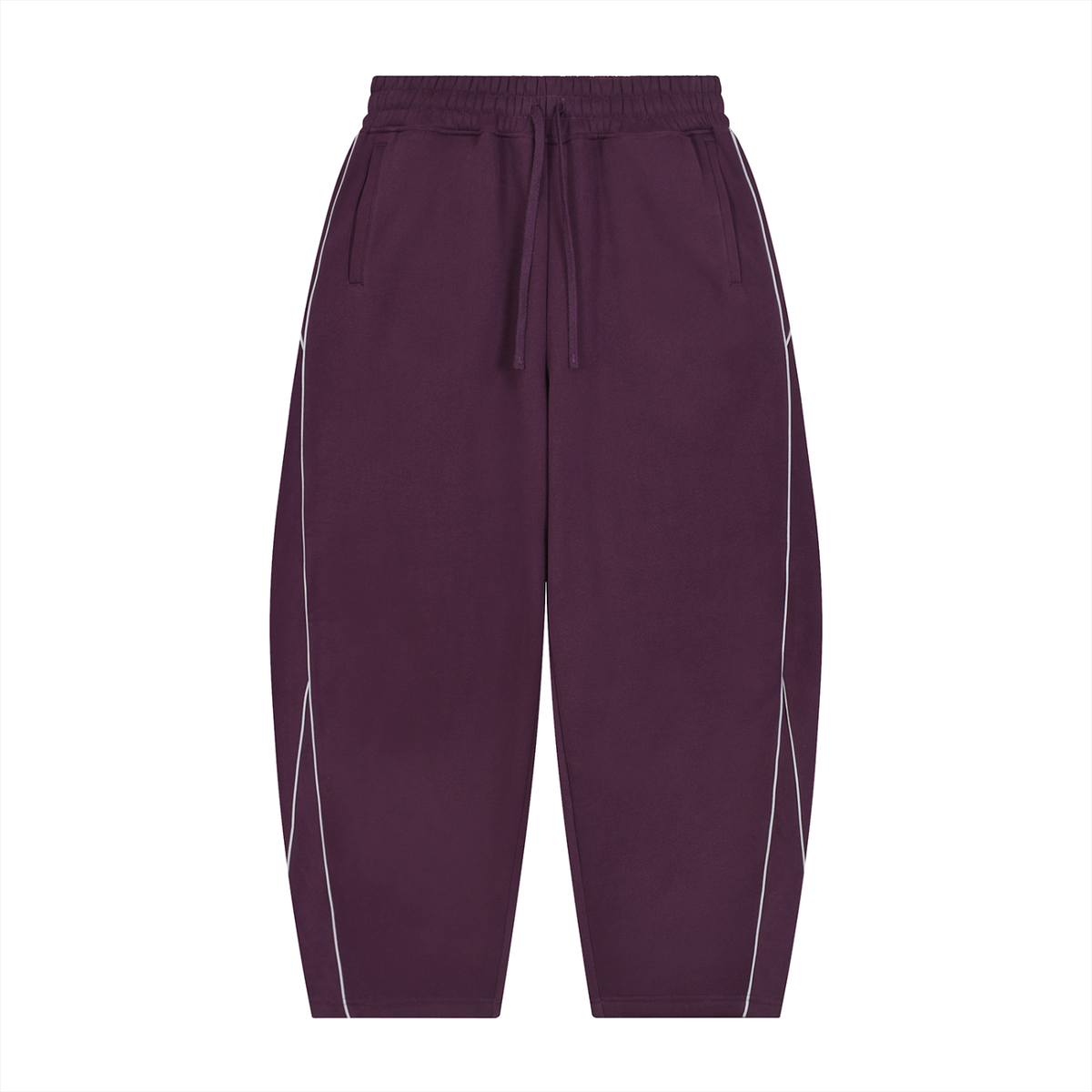 Essential Piping Barrel Leg Sweatpants in Plum Purple, unisex streetwear