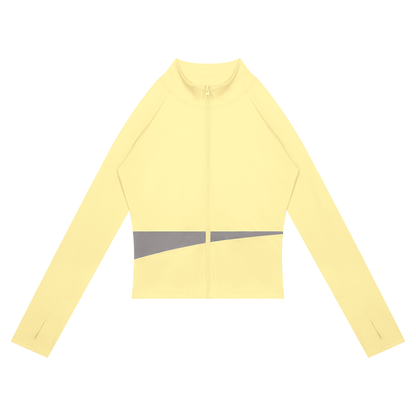 Block Cropped Track Jacket in Light Yellow with Light Gray, women's activewear