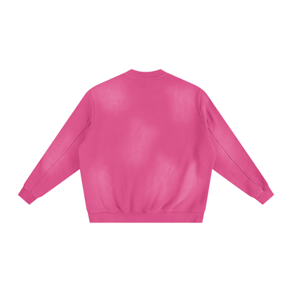 Back view of pink Sunfade Fleeced Sweatshirt with vintage sunfade wash and relaxed fit
