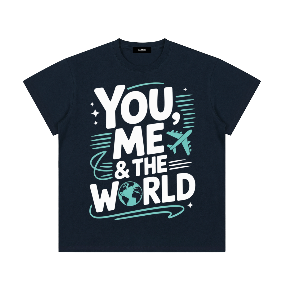 You, Me & The World Classic Tee in Navy Blue, unisex streetwear