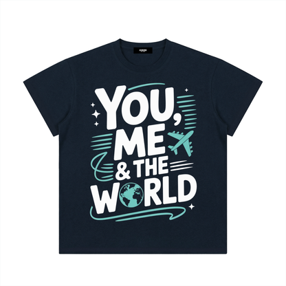 You, Me & The World Classic Tee in Navy Blue, unisex streetwear