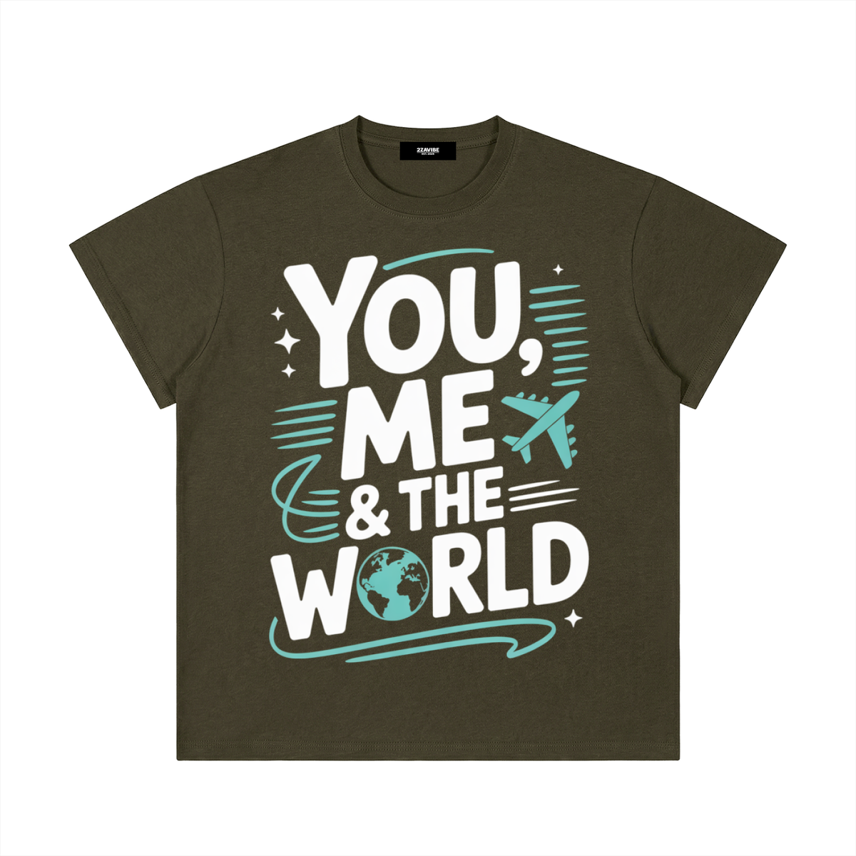 You, Me & The World Classic Tee in Olive Green, unisex streetwear