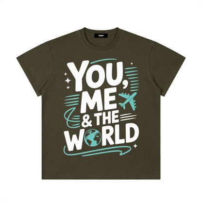 You, Me & The World Classic Tee in Olive Green, unisex streetwear