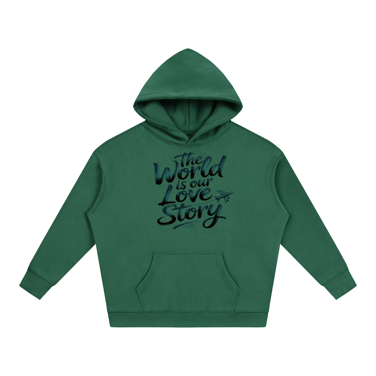 The World Is Our Love Story Hoodie in Eden Green, unisex streetwear