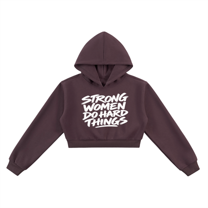 Strong Women Do Hard Things Cropped Hoodie in Dark Reddish Purple, women's streetwear