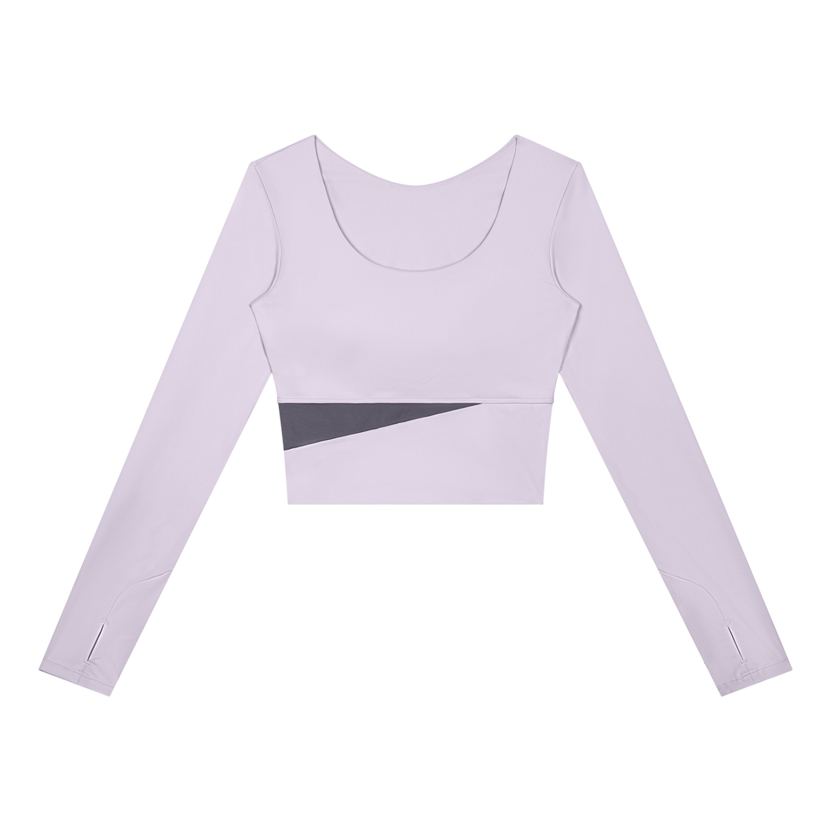 Block Long-Sleeve Crop Top in Light Purple with Deep Purple, women's activewear