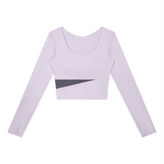 Block Long-Sleeve Crop Top in Light Purple with Deep Purple, women's activewear