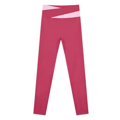 Block Two-Tone Leggings in Rose Red with Pink, women's activewear