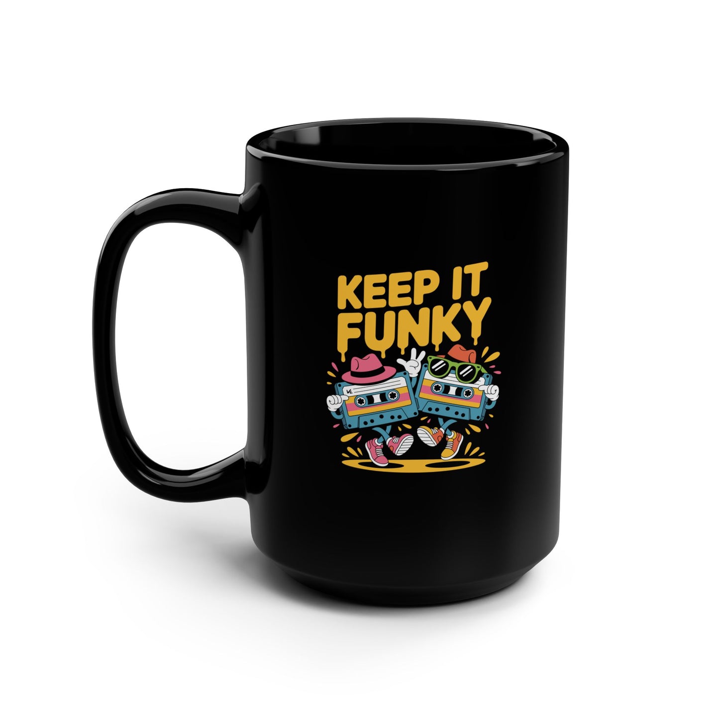 Keep It Funky Black Mug | 15oz Coffee Cup, Funky Gift, Retro Vibe, Cool Mug, Fun Kitchen Decor