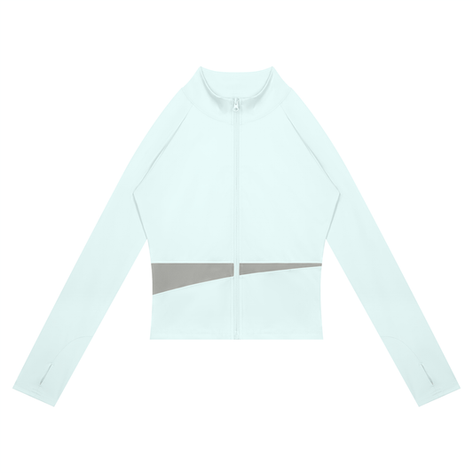 Block Cropped Track Jacket in Light Blue with Light Gray, women's activewear