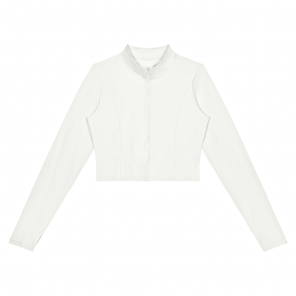 Tandem Cropped Zip Jacket in White, women's activewear