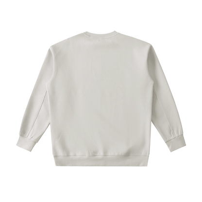 Unisex heavyweight crewneck sweatshirt in beige with loose fit and drop shoulder design, cotton-polyester-spandex blend, perfect for casual streetwear and outdoor use