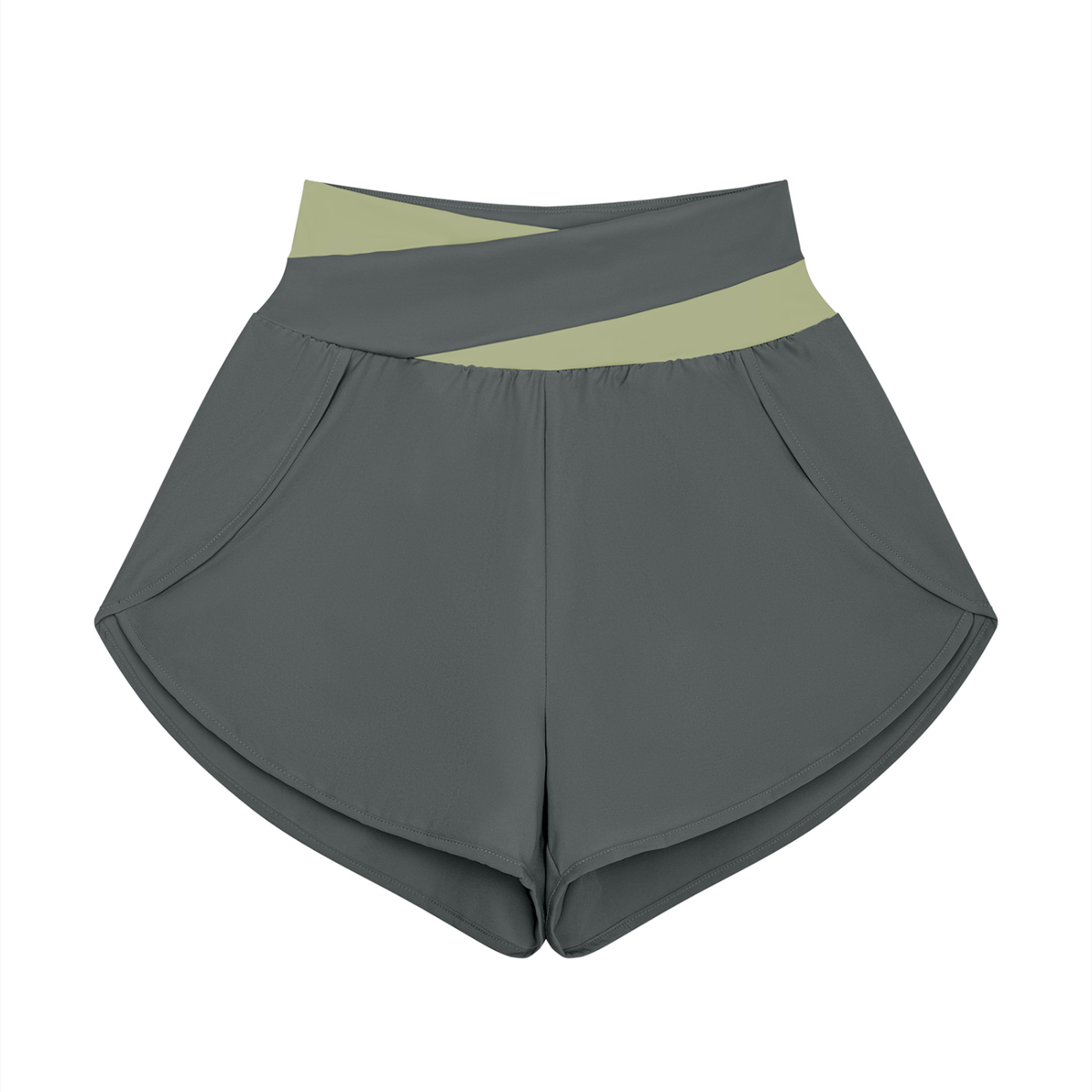 Block Lined Training Shorts in Dark Gray with Bean Green, women's activewear