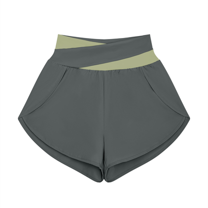 Block Lined Training Shorts in Dark Gray with Bean Green, women's activewear