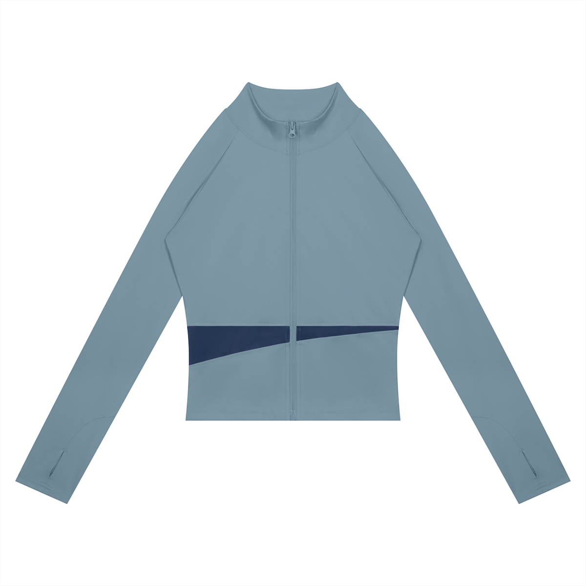 Block Cropped Track Jacket in Gray Blue with Navy Blue, women's activewear
