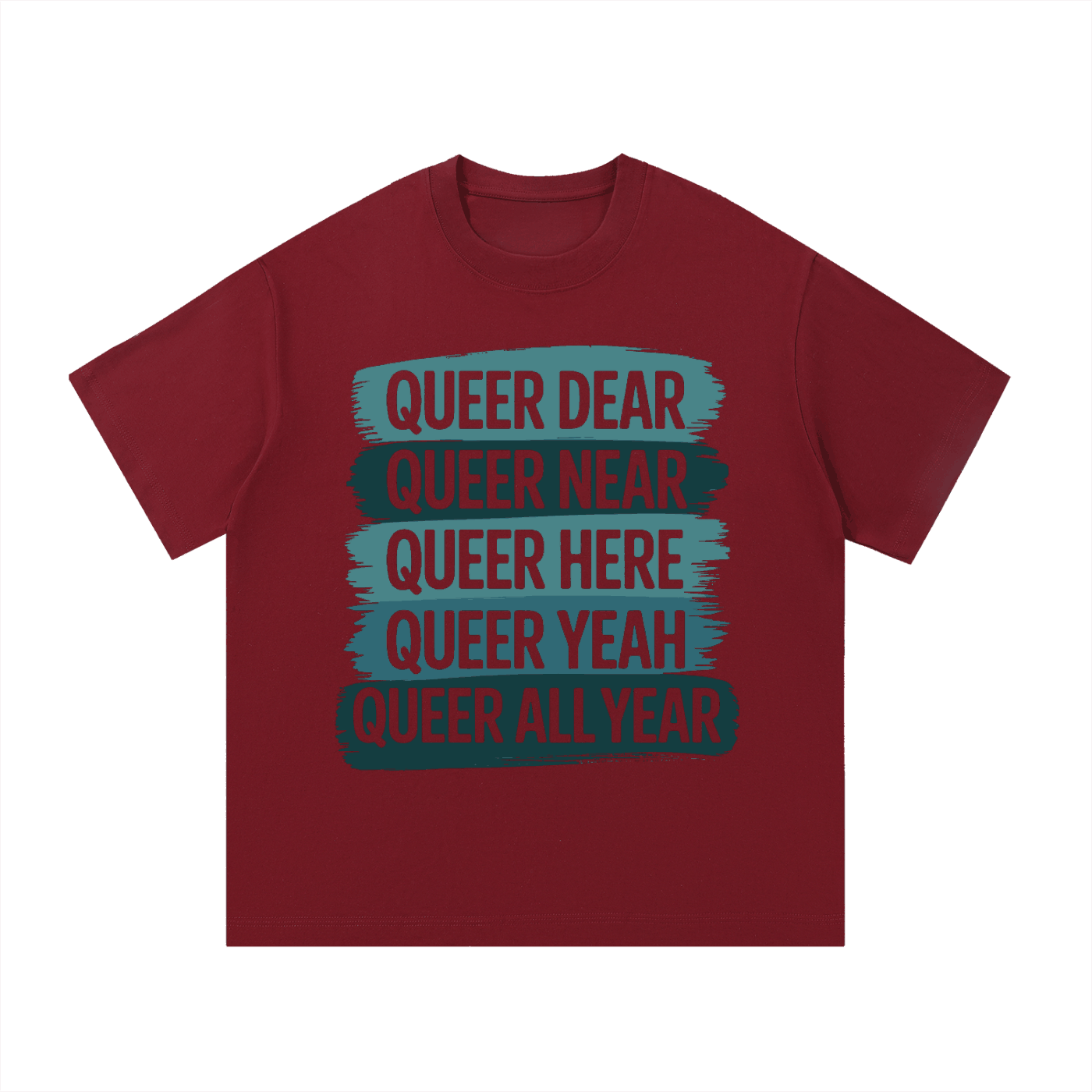 Essential Cotton T Shirt red casual tee with queer slogan print, soft breathable cotton fabric, comfortable everyday wear.