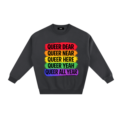 Queer All Year Fleece Sweatshirt in Dark Gray, unisex streetwear