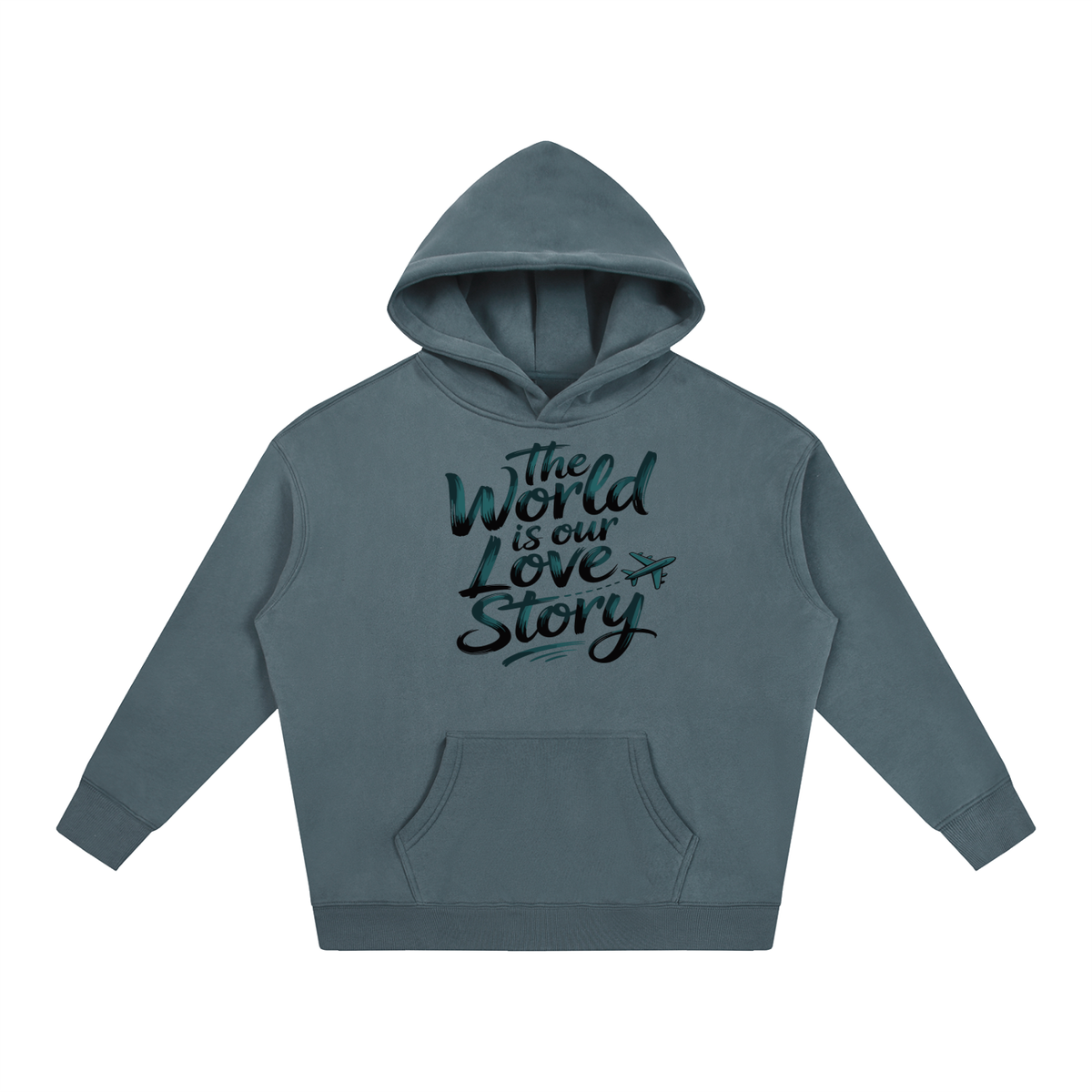 The World Is Our Love Story Hoodie in Gray Blue, unisex streetwear