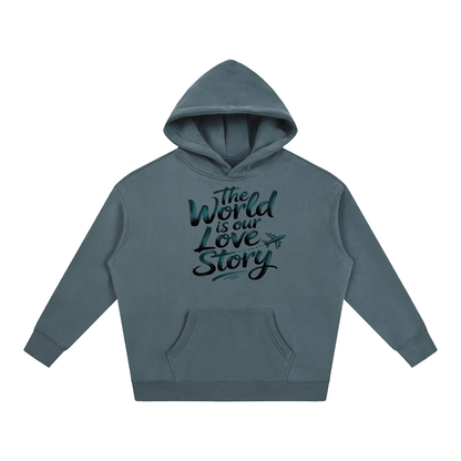 The World Is Our Love Story Hoodie in Gray Blue, unisex streetwear