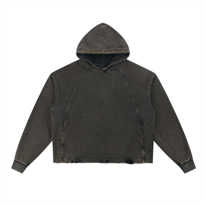 Essential Raw Seam Vintage Wash Hoodie in Black, unisex streetwear