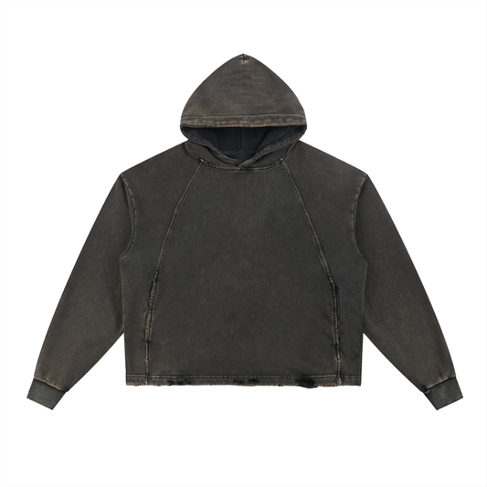 Essential Raw Seam Vintage Wash Hoodie in Black, unisex streetwear