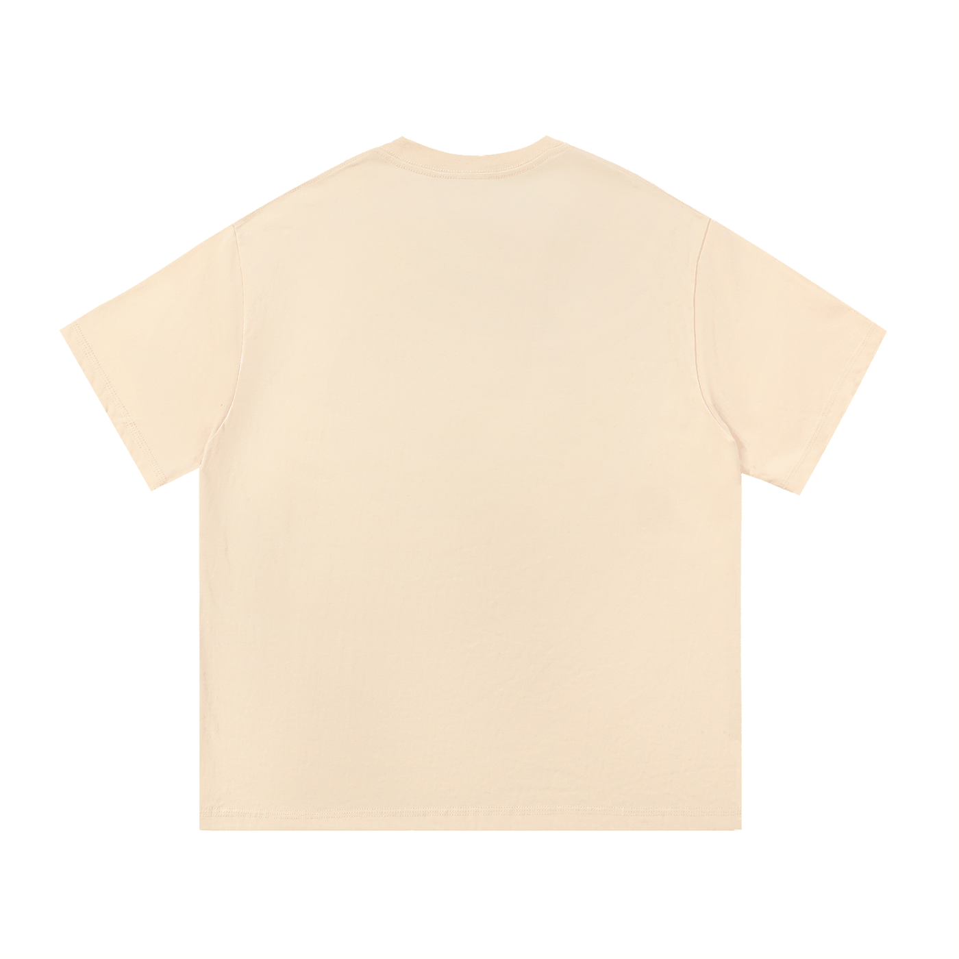 Beige Essential Cotton T Shirt with short sleeves and round neck, laid flat showing back view