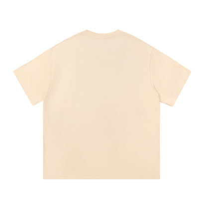Beige Essential Cotton T Shirt with short sleeves and round neck, laid flat showing back view