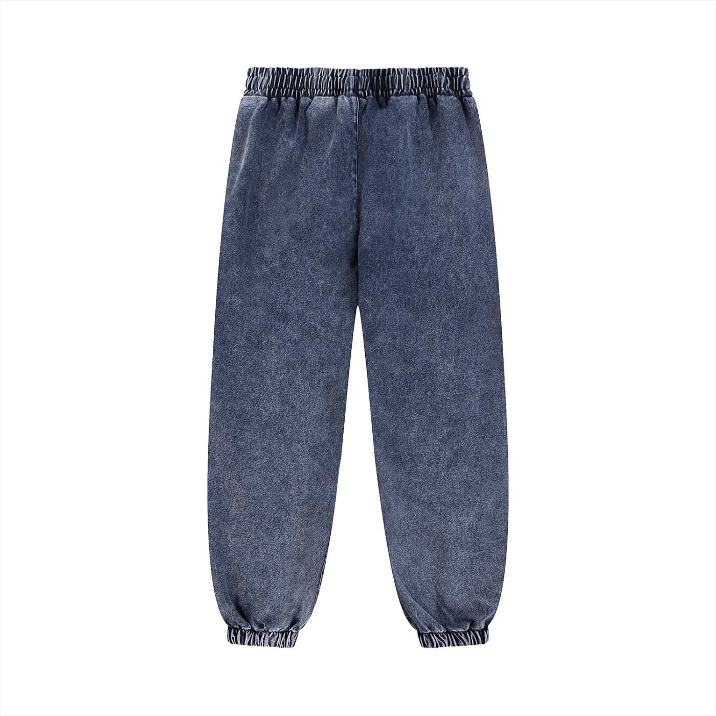 Unisex Snow Wash Jogged Sweatpants with elastic waist and cuffs in dark blue cotton blend fabric