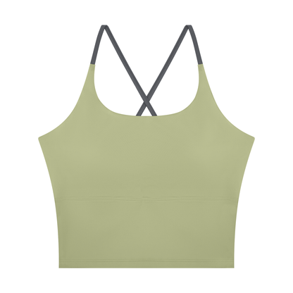 Block Lined Crop Tank in Bean Green, women's activewear