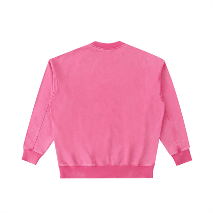 Boom Bap Chill vintage washed heavyweight pink crewneck sweatshirt back view, cozy casual streetwear style