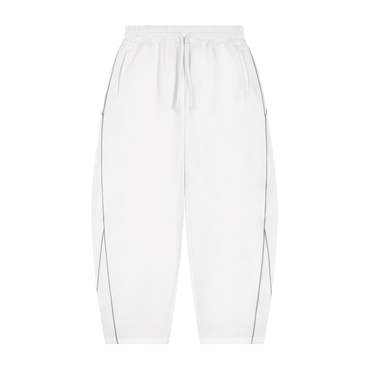 Essential Piping Barrel Leg Sweatpants in White, unisex streetwear