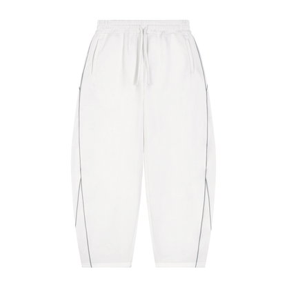 Essential Piping Barrel Leg Sweatpants in White, unisex streetwear