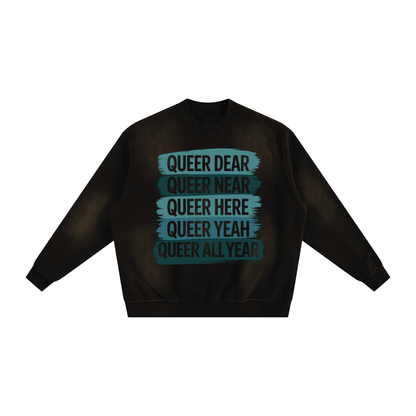 Sunfade fleeced sweatshirt with vintage wash and blue text design for cozy everyday streetwear