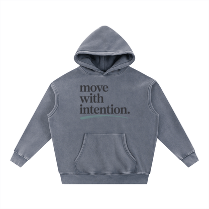 Move with Intention Snow Wash Fleece Hoodie in oversized fit with front pocket and hood, cozy streetwear design