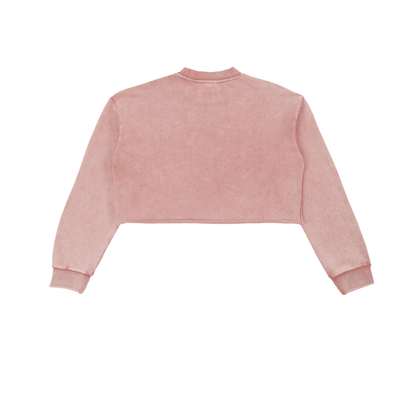 Soulmates on Tour snow washed raw edge cropped sweatshirt in pink, long sleeve cotton streetwear top