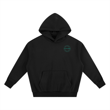 Move with Purpose Cropped Cotton-Blend Oversized Hoodie in black with hood and front pocket