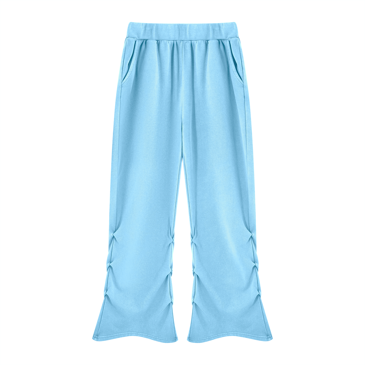 Vintage Wash Ruched Flare Sweatpants in Sky Blue, women's streetwear