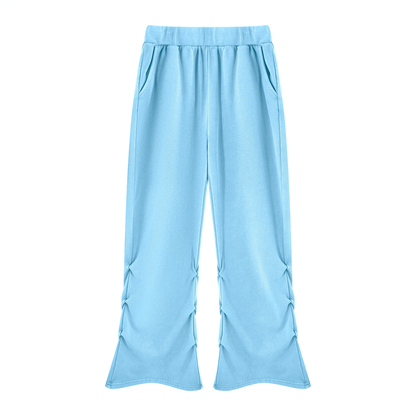 Vintage Wash Ruched Flare Sweatpants in Sky Blue, women's streetwear