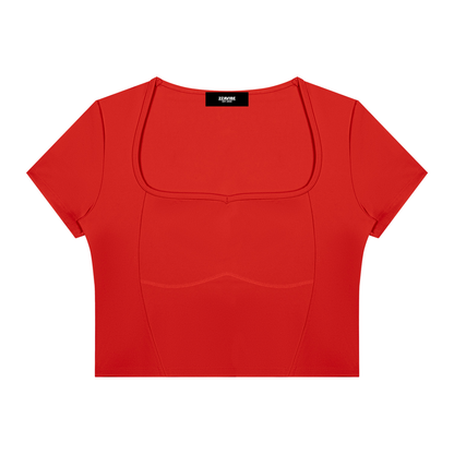 Stride Square-Neck Crop Tee in Red, women's activewear