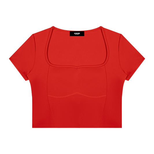 Stride Square-Neck Crop Tee in Red, women's activewear