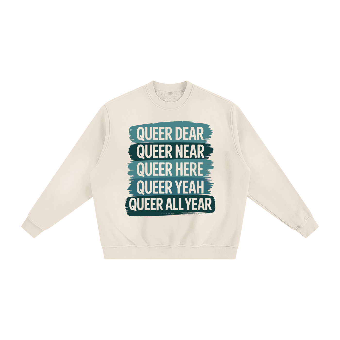 Beige Sunfade Fleeced Sweatshirt with blue-green text print, cozy vintage wash, and relaxed fit for everyday streetwear.