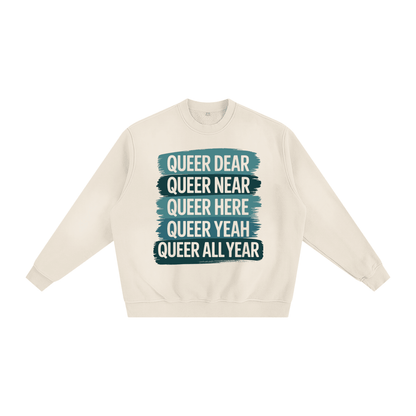 Beige Sunfade Fleeced Sweatshirt with blue-green text print, cozy vintage wash, and relaxed fit for everyday streetwear.