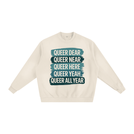 Beige Sunfade Fleeced Sweatshirt with blue-green text print, cozy vintage wash, and relaxed fit for everyday streetwear.